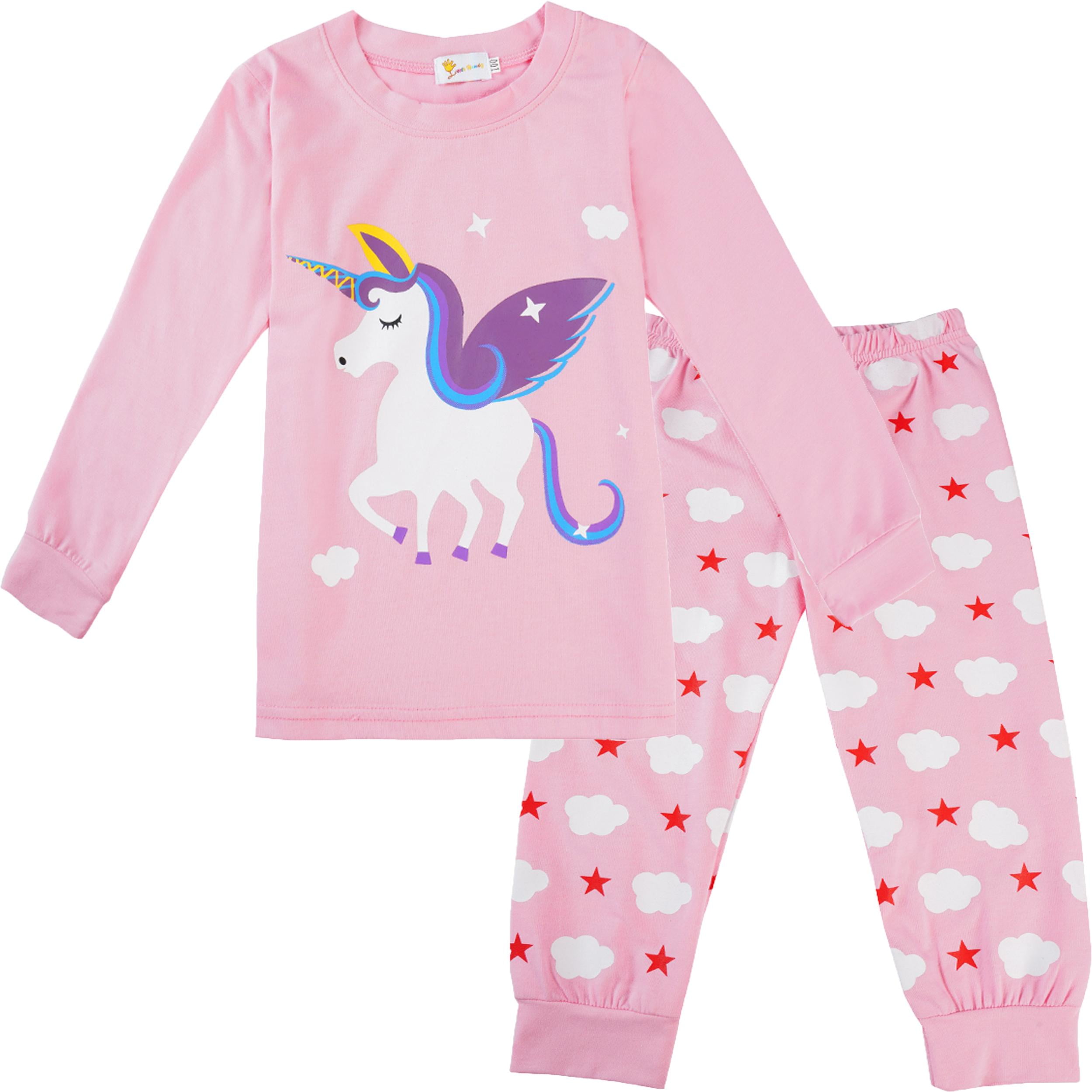 Little Hand Toddler Girls Pajamas Sets Ladybug 100% Cotton Flamingo Unicorn Pjs Jammies Long Sleeve Kids Sleepwear for Size 2-7 T