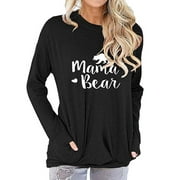 Women Mama Bear Shirt Mama Bear Sweatshirt for Women Long Sleeves Loose Fit Casual Pullover Pocket