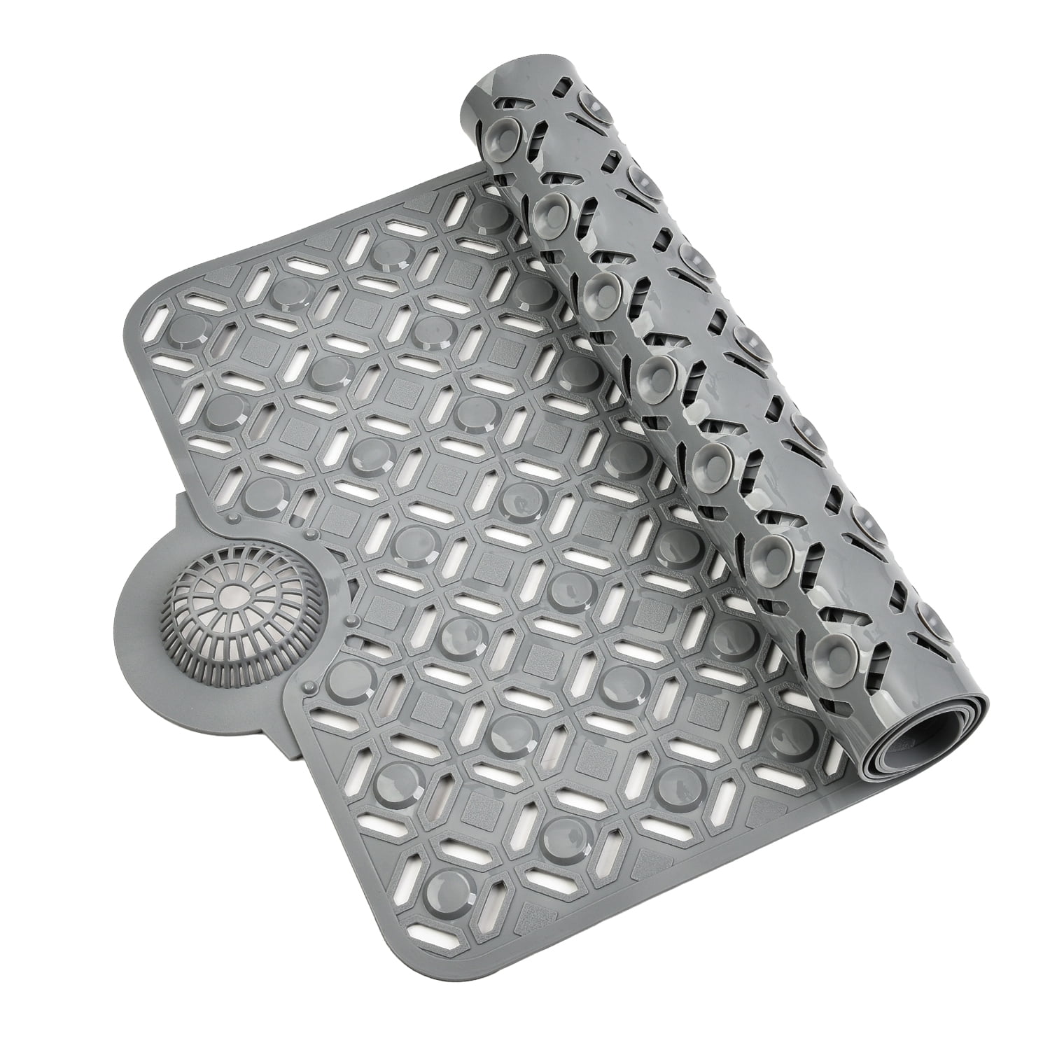 Cameo Non-Slip Bathtub mat, w/Removable Hair Catcher, 35" x 15", Shower Mat with Suction Cups and Water Drain Holes, BPA, Latex, Phthalate Free (Grey)