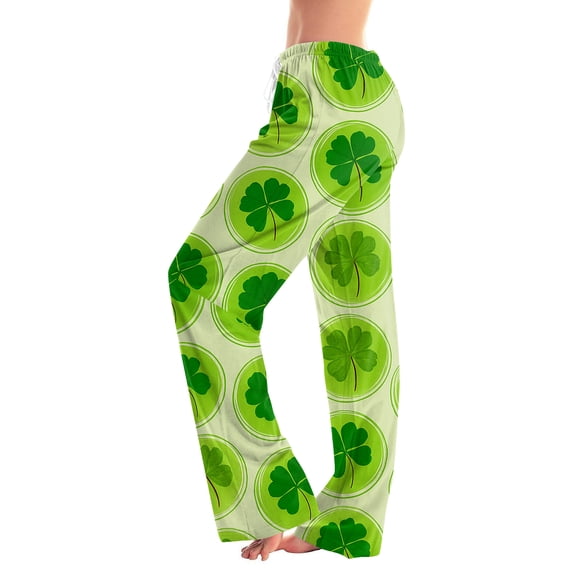 Women's Casual Fashion Pajama Pants St Patrick's Day Print Drawstring Full Length Lounge Pants Comfortable Polyester Spring Summer Wear 2026 Light Green L