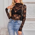 thumbnail image 5 of Tees for Women Summer Mesh Layering Shirt Slim Fit Lace Long Sleeve Blouse Ladies Tops and Blouses Black L, 5 of 9