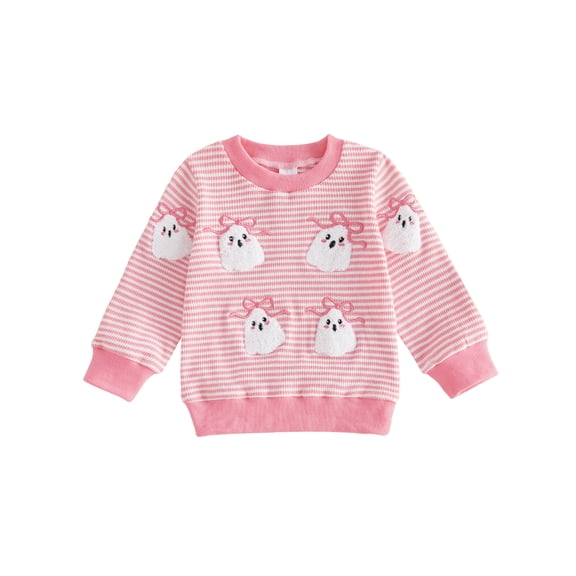 RUINIXCW Toddler Baby Girl Halloween Sweatshirt Adorable Long Sleeve Ghost Embroidery Striped Pullover for Daily Party Wear