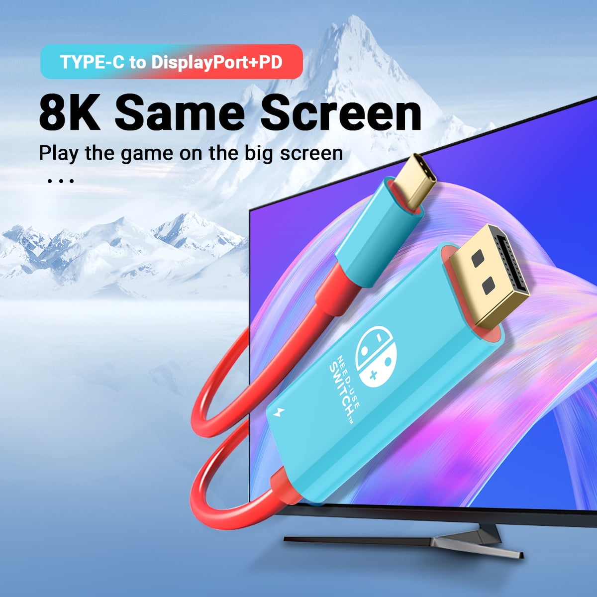 DOONJIEY 8K Type C to Displayport Conversion Cable HDTV Adapter Support Switch TV Dock for Nintendo Switch/OLED, Steam Deck,ASUS,Surface