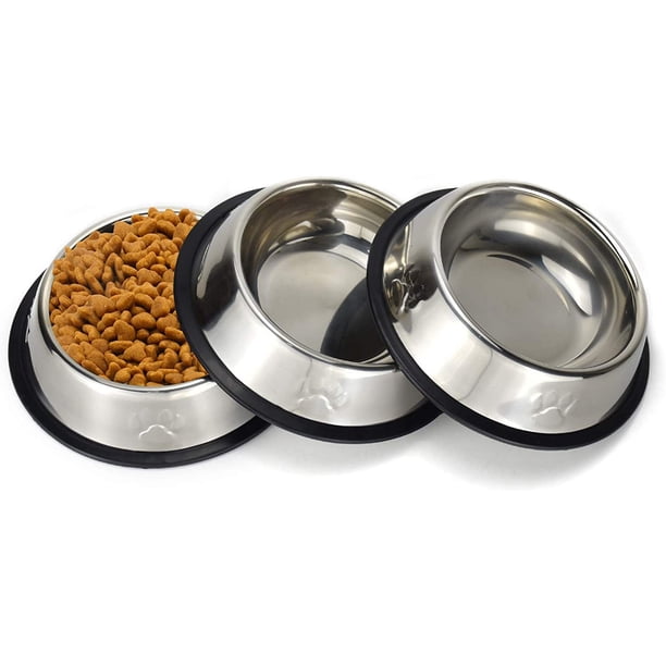 Zhuge Cuencos de acero inoxidable para gatos, platos de comida y agua para gatos, cuenco apilable antideslizante para mascotas para gatos,cachorros y perros pequeños (paquete de 3, pata de gato)