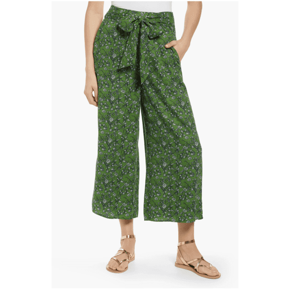HINGE viscose floral Print Wide Leg Crop Pants 129$ size M in green