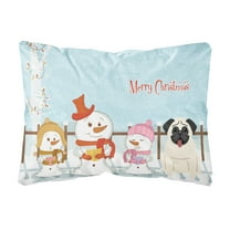 Carolines Treasures BB2335PW1216 Merry Christmas Carolers Pug Cream Canvas Fabric Decorative Pillow, 12H x16W,