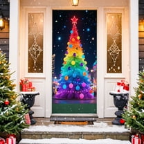 Christmas Door Curtain Decoration Polyester – 72.8"x35.4" Waterproof Easy Installation Christmas Scene Layout Background Cover