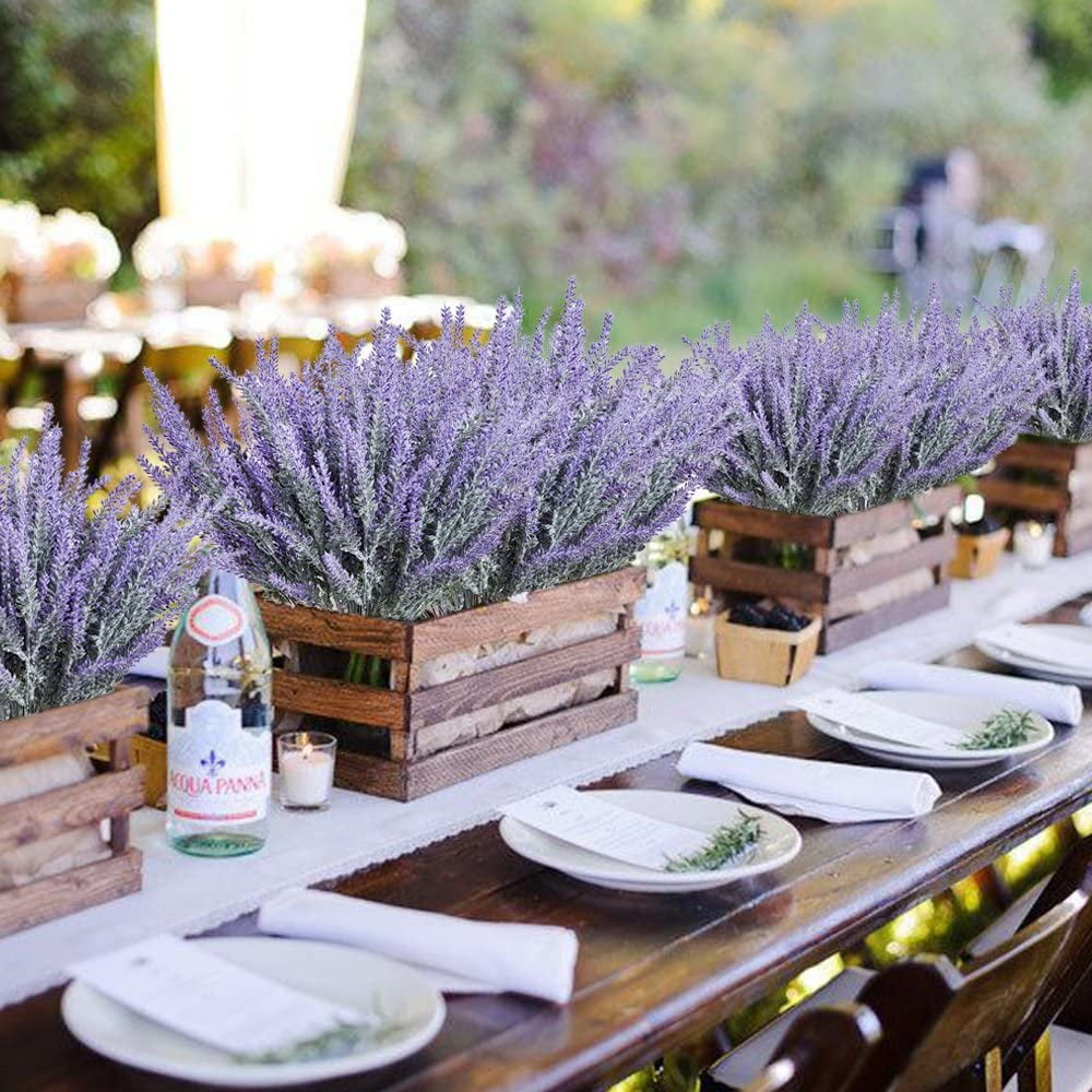 TENCHY Artificial Lavender Fake Flowers, 6 Bundles White Lifelike Faux Foliage Plants Shrubs for Wedding Bouquets, Outside Hanging Planter, Farmhouse Indoor Outdoor Patio Home Decor