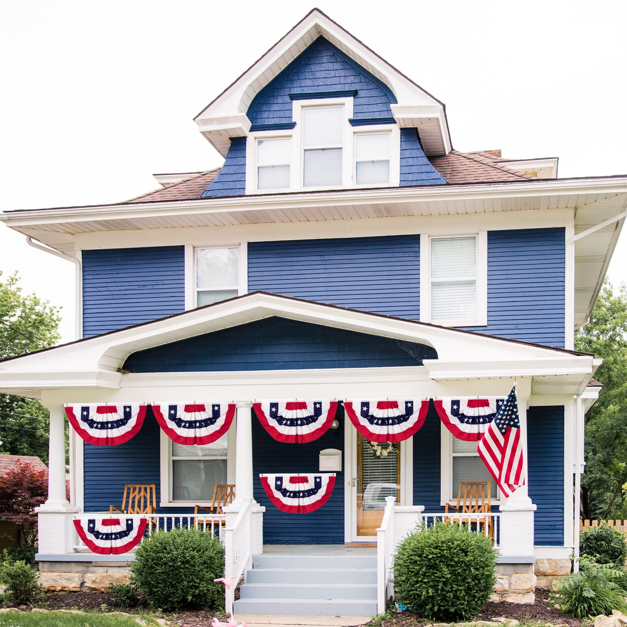 4 PCS 4th of July Decorations, 1.5 x 3 FT USA Pleated Fan Flags, Patriotic Bunting Decor American Flag Banner Fourth of July US Half Fan Flags Independence Day Memorial Day Outdoor Home Decor