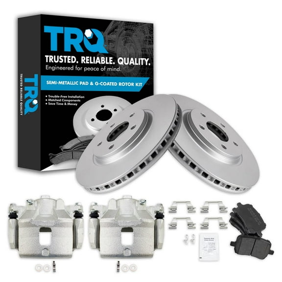 TRQ Front Brake Pad & Rotor Kit Brake Caliper Brake Pads Brake Rotor Semi-Metallic Vented Premium G-Coated Fits Select 2007-2008 Pontiac G5