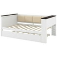 thumbnail image 4 of Alvantor Twin Size Wood Daybed with Trundle, Upholstered Bed Frame with Storage Shelves and USB, White, 4 of 7