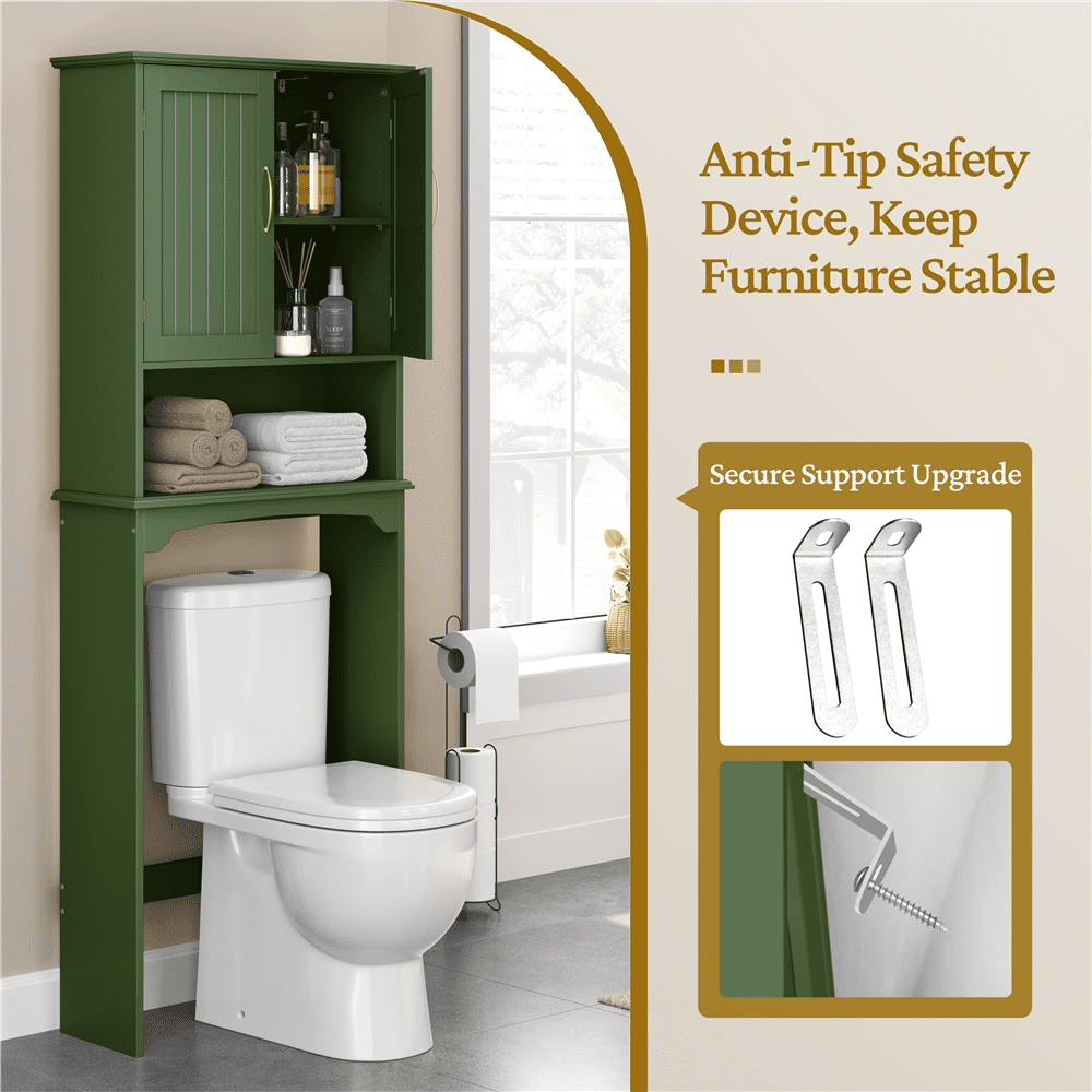 Alden Design Over The Toilet Storage Cabinet with Adjustable Shelf, Green