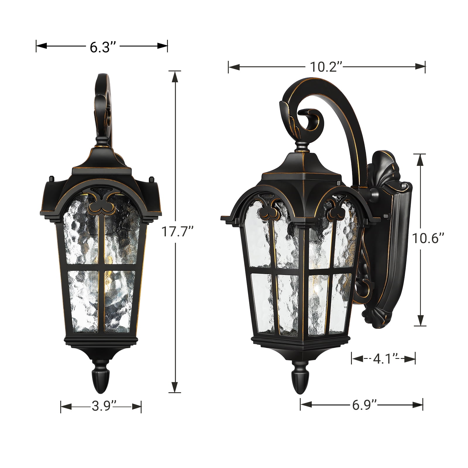 DEWENWILS Outdoor Wall Light Fixtures Outside Wall Sconce, Black Roman 17.7" H Exterior Wall Lantern, Anti-Rust & Waterproof, Water Ripple Glass, Wall Mount Porch Light for House, Garage, A19 bulbs