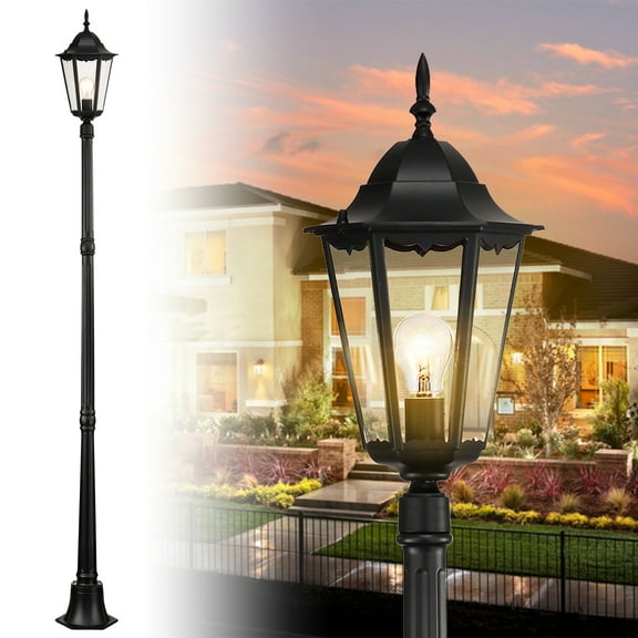 84" Outdoor Lamp Post Light, Black Hardwired Weatherproof Post Lantern for Garden, Patio, Driveway
