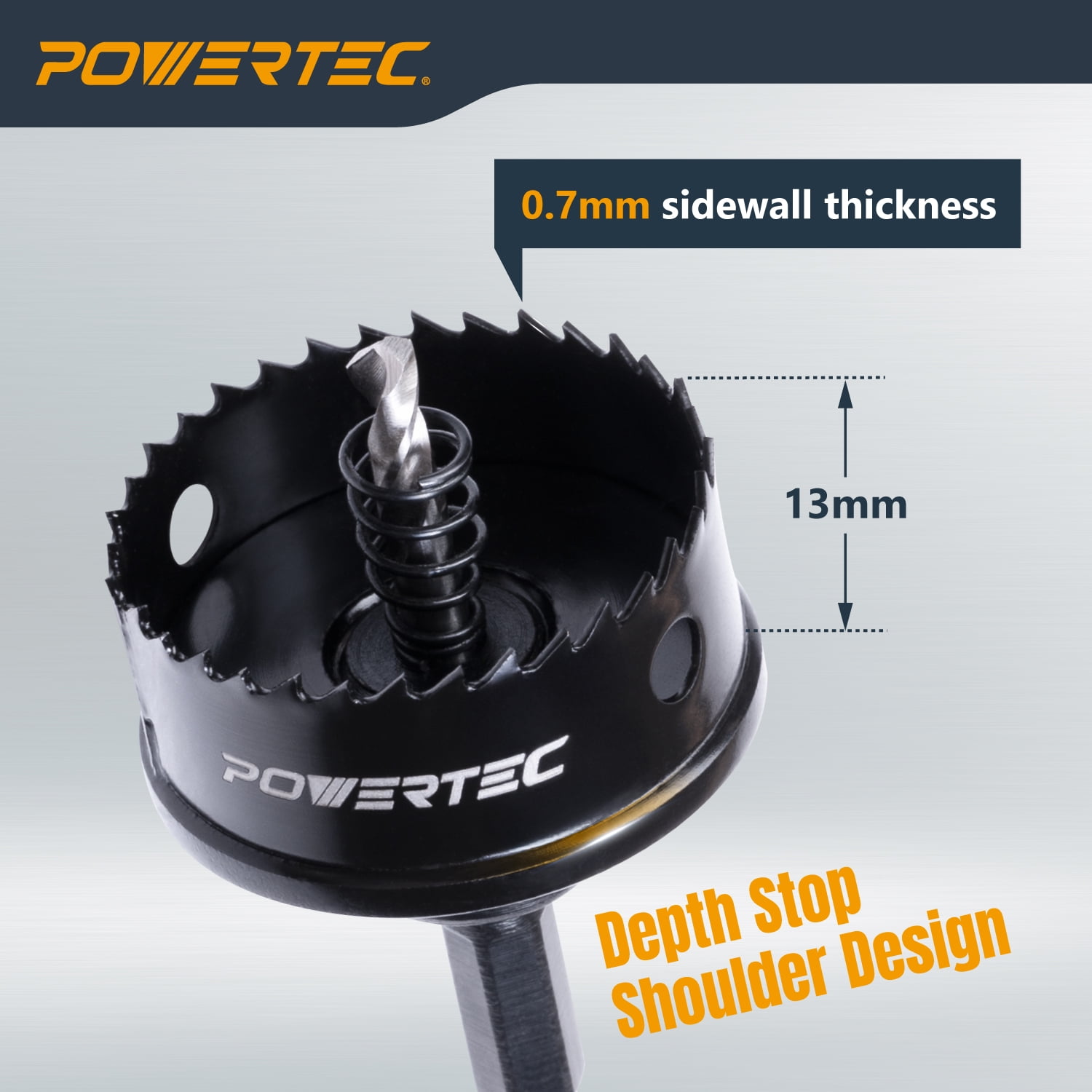 POWERTEC 3pcs Impact Hole Saw Set for Metal & Wood - Includes 7/8", 1-1/8", 1-3/8" M42 High Speed Steel Blade, High Carbon Steel Body, 1/4" Hex Shank for Impact Drivers & Drills (14910N)