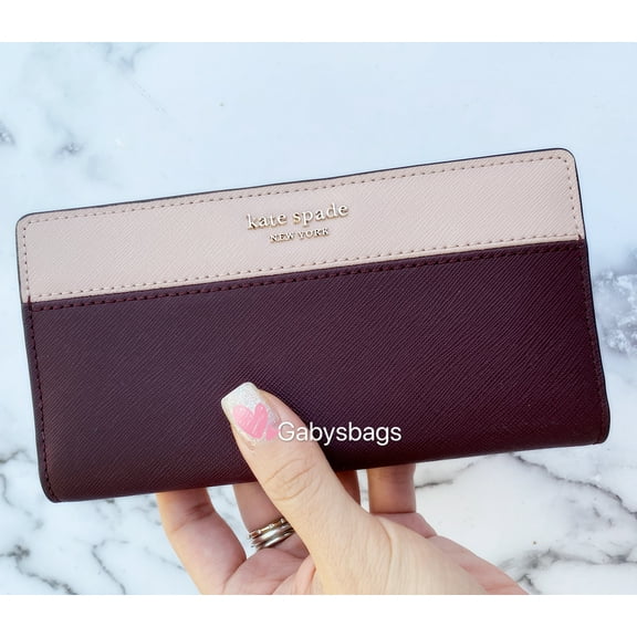 Kate Spade Cameron Large Slim Bifold Wallet Cherry Wood Warm Vellum Pink