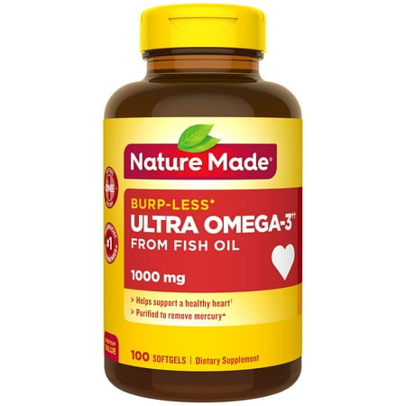 Nature Made Ultra Omega-3 Fish Oil Softgels, Burp-Less, 1000 Mg, 100