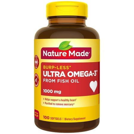 Ultima Omega Sports Nature Made Burp-Less Ultra Omega-3†† from Fish Oil 1000 mg Softgels, 100 Count for Heart Health† ()