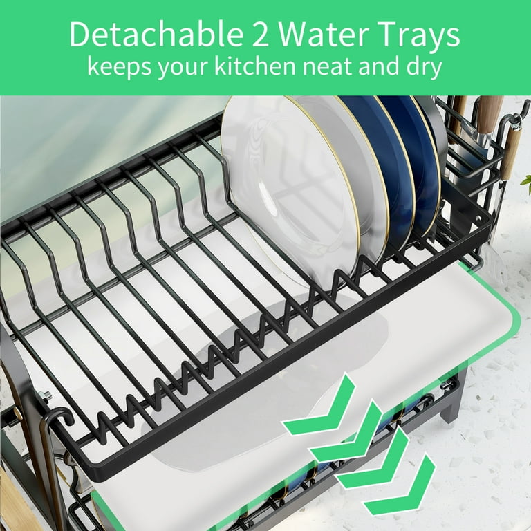 Yeepoo Dish Drying Rack 2 Tier for Kitchen Counter, Large Dish Rack Come  with Utensil Holder, Cup Rack, Cutting Board Holder, Rustproof Stainless