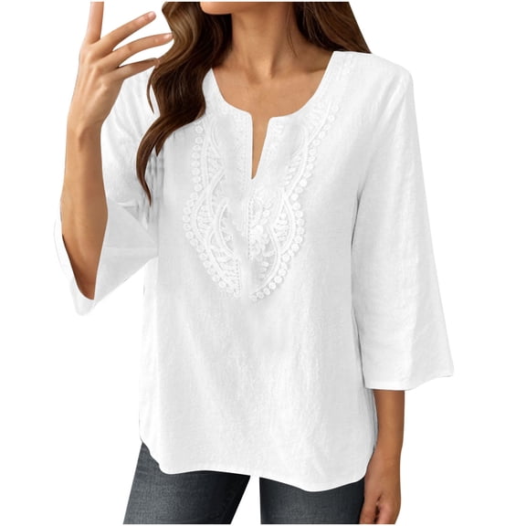 WXLWZYWL Boho Tops for Women Blouses Dressy Casual V Neck 3/4 Sleeve Shirts Casual Loose Fitted Blouses 2026 Fashion Clothes