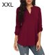 thumbnail image 3 of Qarigey Camisa de mujer con cuello en V Color sólido Top Verano Camisa V Casual Blusa suelta Prendas para la parte del cuerpo Vino rojo XXL, 3 of 6