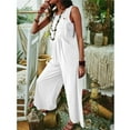 thumbnail image 6 of IROINNID Sleeveless Jumpsuit For Women Full-Length Linen Cotton Pocket Casual Wide Leg Side Button Jumpsuit, 6 of 9