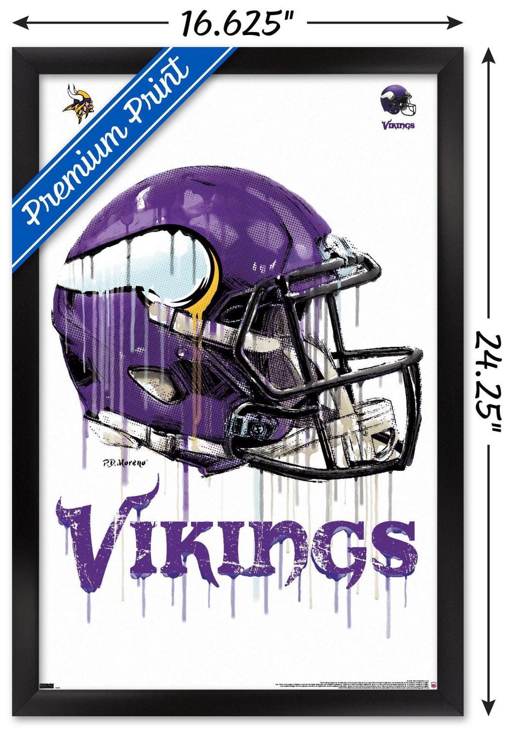 NFL Minnesota Vikings - Drip Helmet 20 Wall Poster, 22.375" x 34" Framed