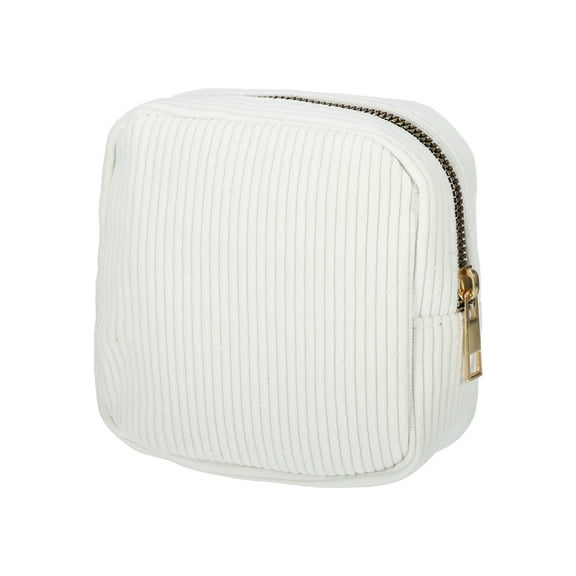 Women Portable Solid Color Cosmetic Bag for Vacation Camping Gym Travel White Corduroy