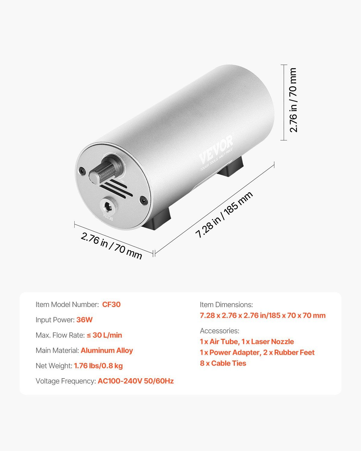 Laser Engraver Air Assist Kit, 30L/min Adjustable Flow, Works with 20W+ Cutters