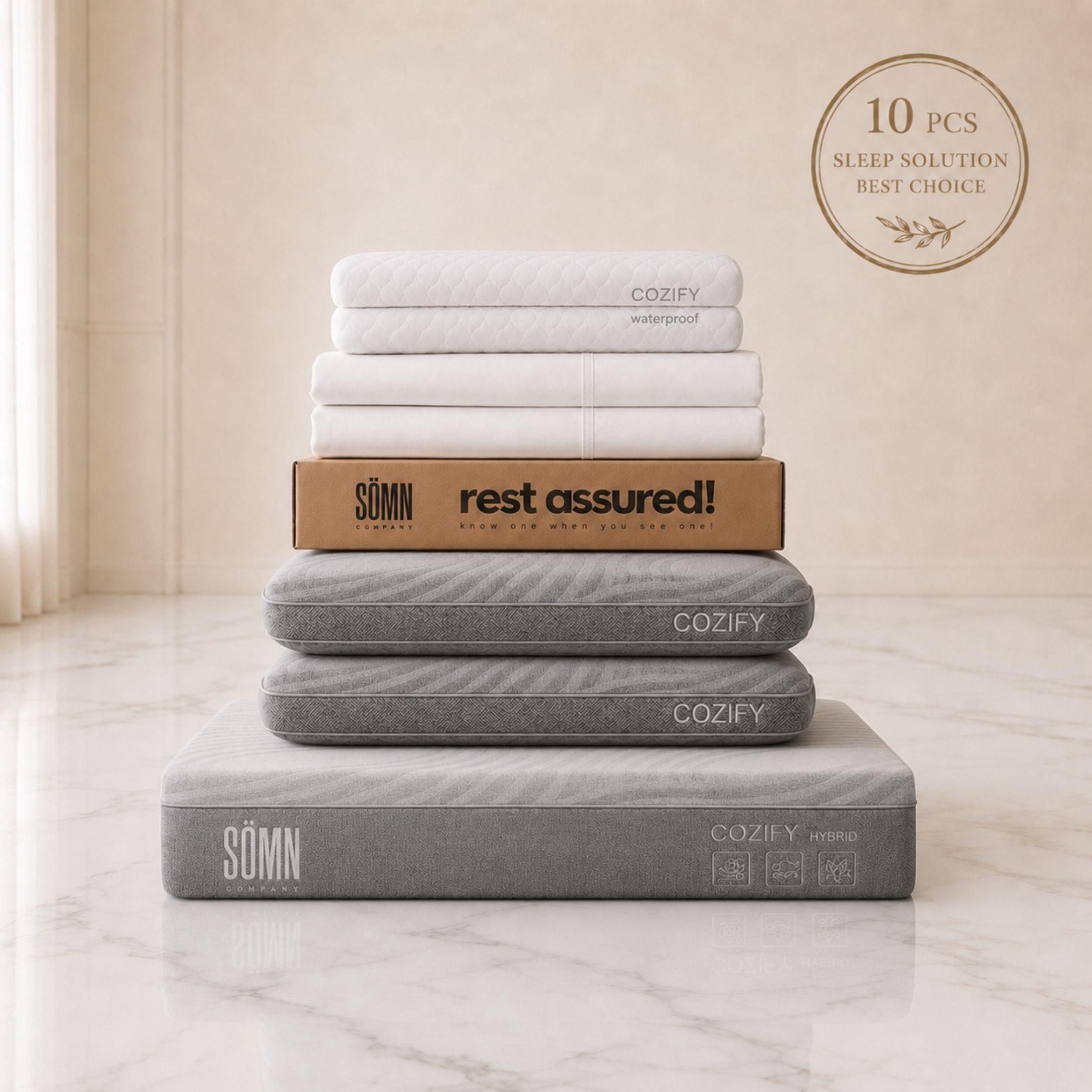 Sömn Company Cozify 12" Graphene Cooling Hybrid Mattress in a Box, Twin, 7-Piece Set