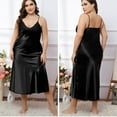 thumbnail image 6 of Nfurl Women's Long Satin Nightgowns Loose Fit Lace Trim V Neck Spaghetti Strap Night Dress Elegant Chemise for Women Ladies Nightgown Black XXXL, 6 of 6