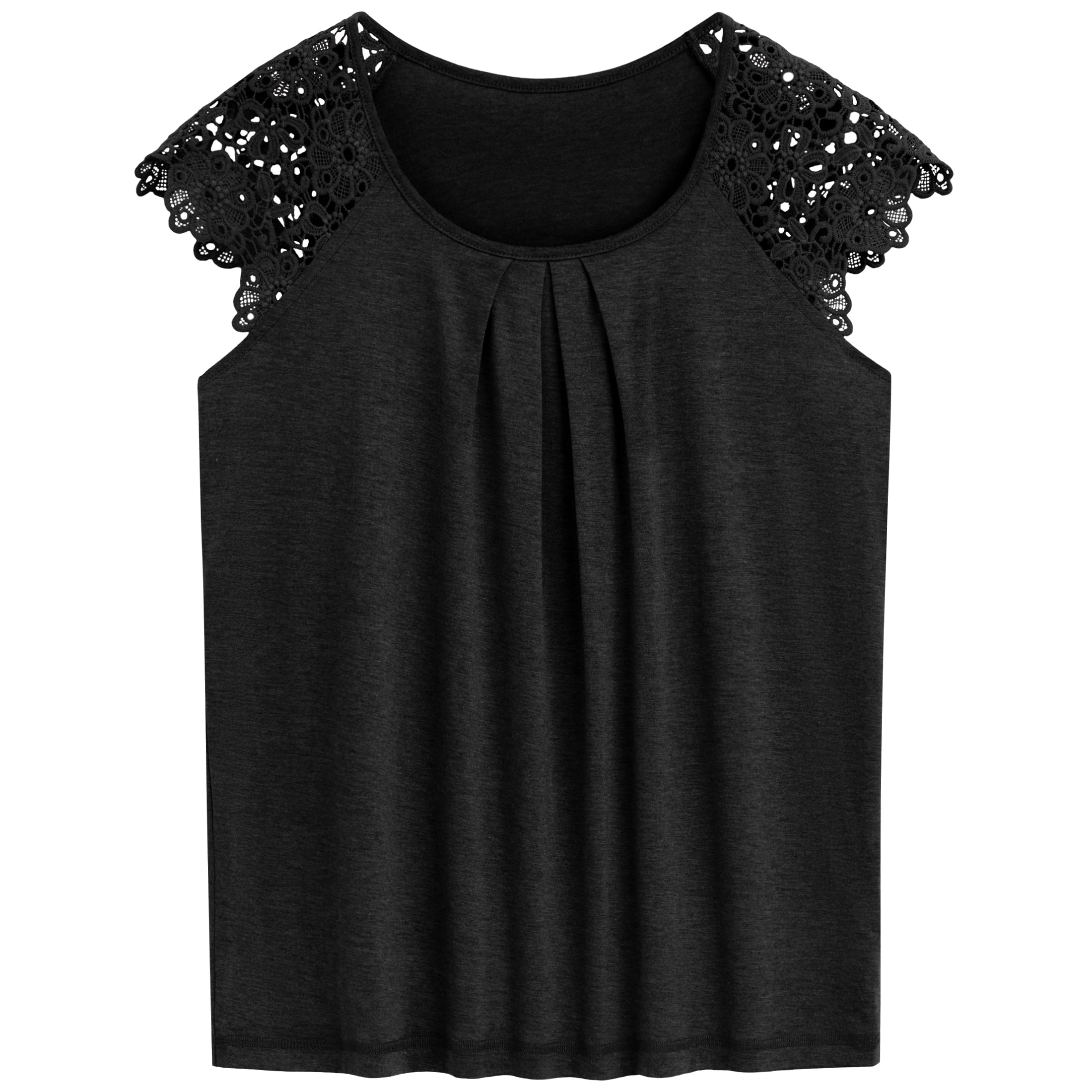 SUNBS Blouses for Women Lace Tops Pleated Short Sleeve Shirts Summer Business Casual Dressy Clothes