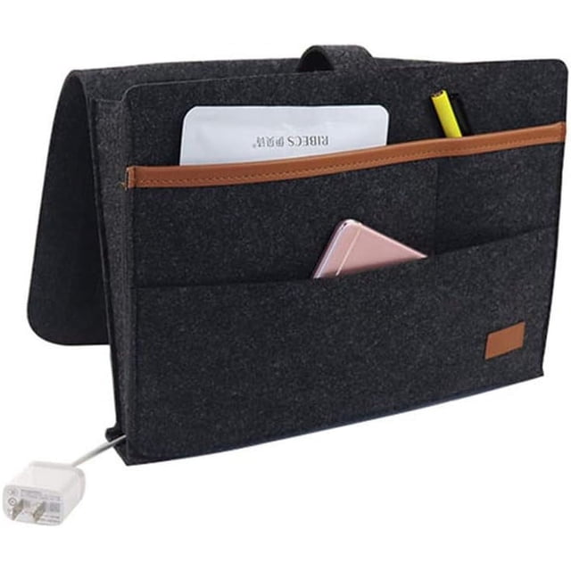 Organizador de almacenamiento versátil, soporte antideslizante para mesita de noche, material de fieltro duradero y suave al tacto para mesita de noche, sofá, dormitorios (negro)