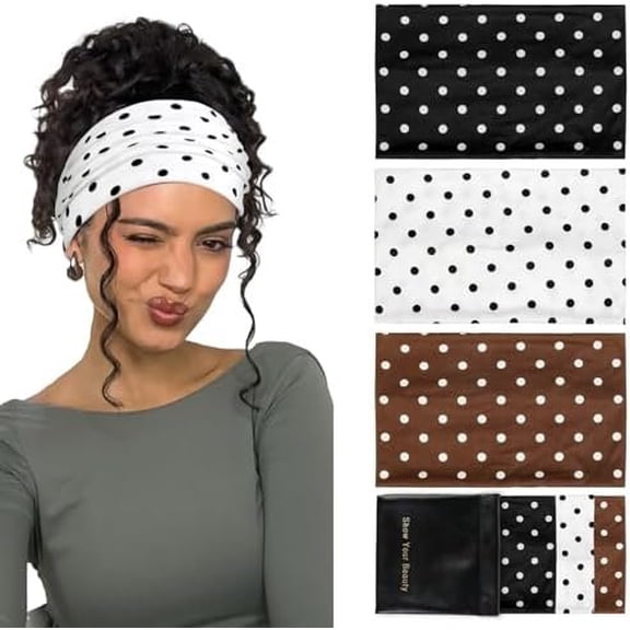 Polka Dot Headbands for Women Non Slip, Thick Womens Wide Headbands Cute Hairbands Boho Fashion Hair Accessories for Beach