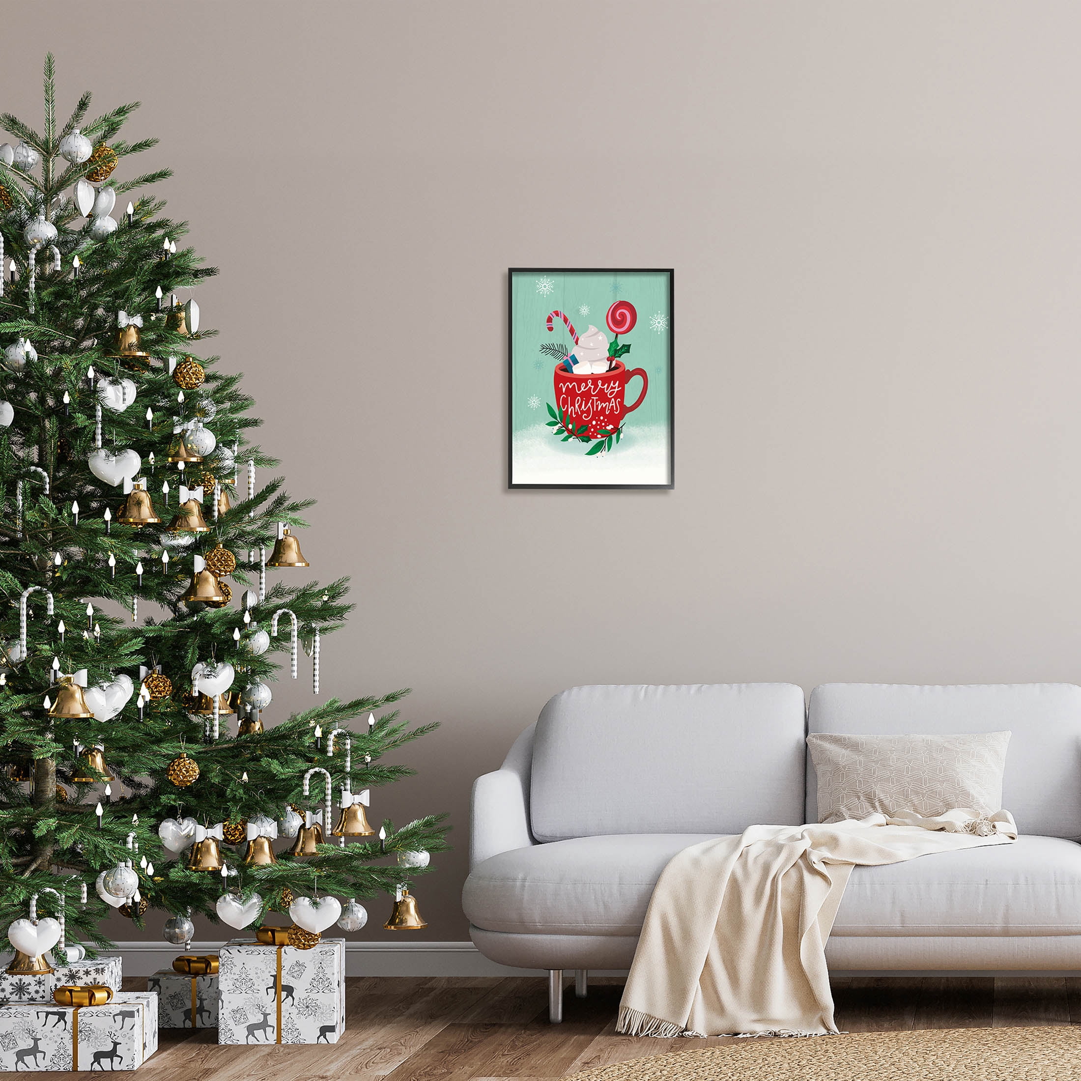 Merry Christmas Warm Cocoa Holiday Graphic Art Black Framed Art Print Wall Art