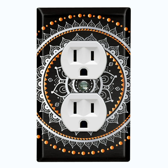 Metal Light Switch Plate Cover Orange Black Mandala Circle Pattern MDL005