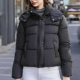 thumbnail image 4 of Fartey Cropped Puffer Jacket for Women Plus Size Winter Long Sleeve Coats Warm Hooded Quilted Coat Full Zip Up Down Coat with Pockets, 4 of 7