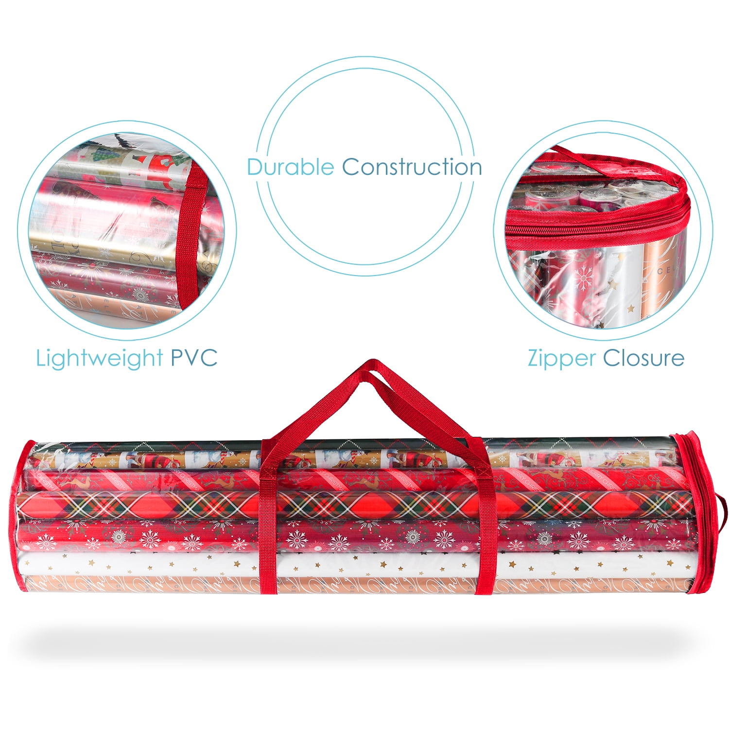 Hearth & Harbor Holiday Christmas Wrapping Paper Storage Bag Fits Up to 22 Rolls of 40", Red