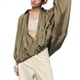 thumbnail image 2 of Chaqueta Abullonada para Mujer, Casual, con Mangas de Murciélago, Cuello Solapa, Cremallera, Chaquetas Urbanas Plisadas de Gran Tamaño Verde L, 2 of 10