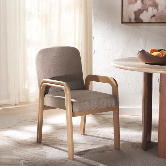 Safavieh Couture Roslina Modern Boucle Dining Arm Chair, Light Brown/Natural