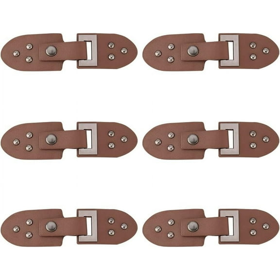 6 Pairs Leather Sew-On Toggles Closures Coconut Brown PU Leather Snap Toggle with Rivets Metal Leather Clasp Fastener Replacement Snap Toggle for Shoes Coat Jacket Bags DIY Craft diy