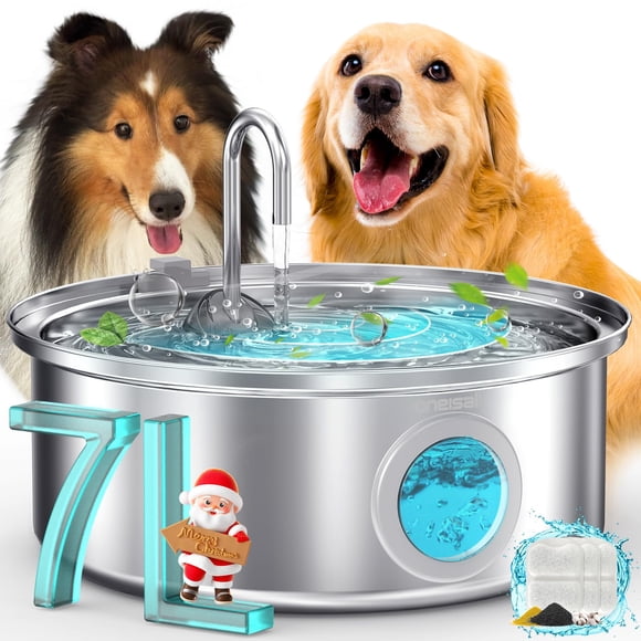 Fuente de agua para perros oneisall de acero inoxidable silenciosa de 7 litros