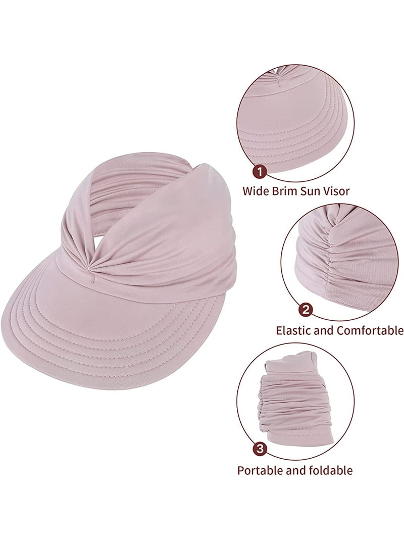 2 Pack Wide Brim Sun Visor Hats UPF 50+ Lightweight Packable Ponytail Cap Syhood 2 Pieces Sun Visor Hats for Women Large Wide Brim  main image 4