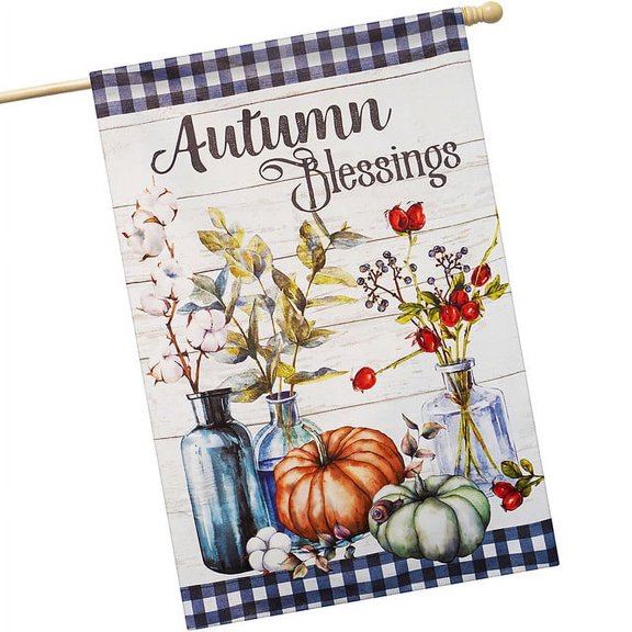 G128 House Flag Fall Decoration Autumn Blessings Pumpkins and Flower Vases 28"x40"