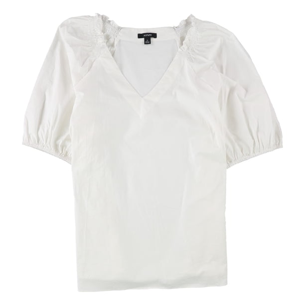 Alfani Womens Smocked-Shoulder Pullover Blouse white S