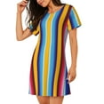 thumbnail image 2 of Lsque Yellow Blue Mexican Blanket Stripes Pattern Nightgowns for Women Sleep Shirts Short Sleeve Nightshirt Pullover Nightdress Soft Sleepwear Relaxed Fit Nightdress, 2 of 6