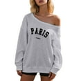 thumbnail image 2 of Fall Sweatshirts for Women 2025 Long Sleeve One Shoulder Grey Letter Graphic Oversized Sweatshirt Pullover Tops, 2 of 4