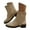 Khaki, variant on Women Retro Leather Mid Calf Boots Buckle Stud Round Toe Block Heels Pull on Stylish Western Shoes