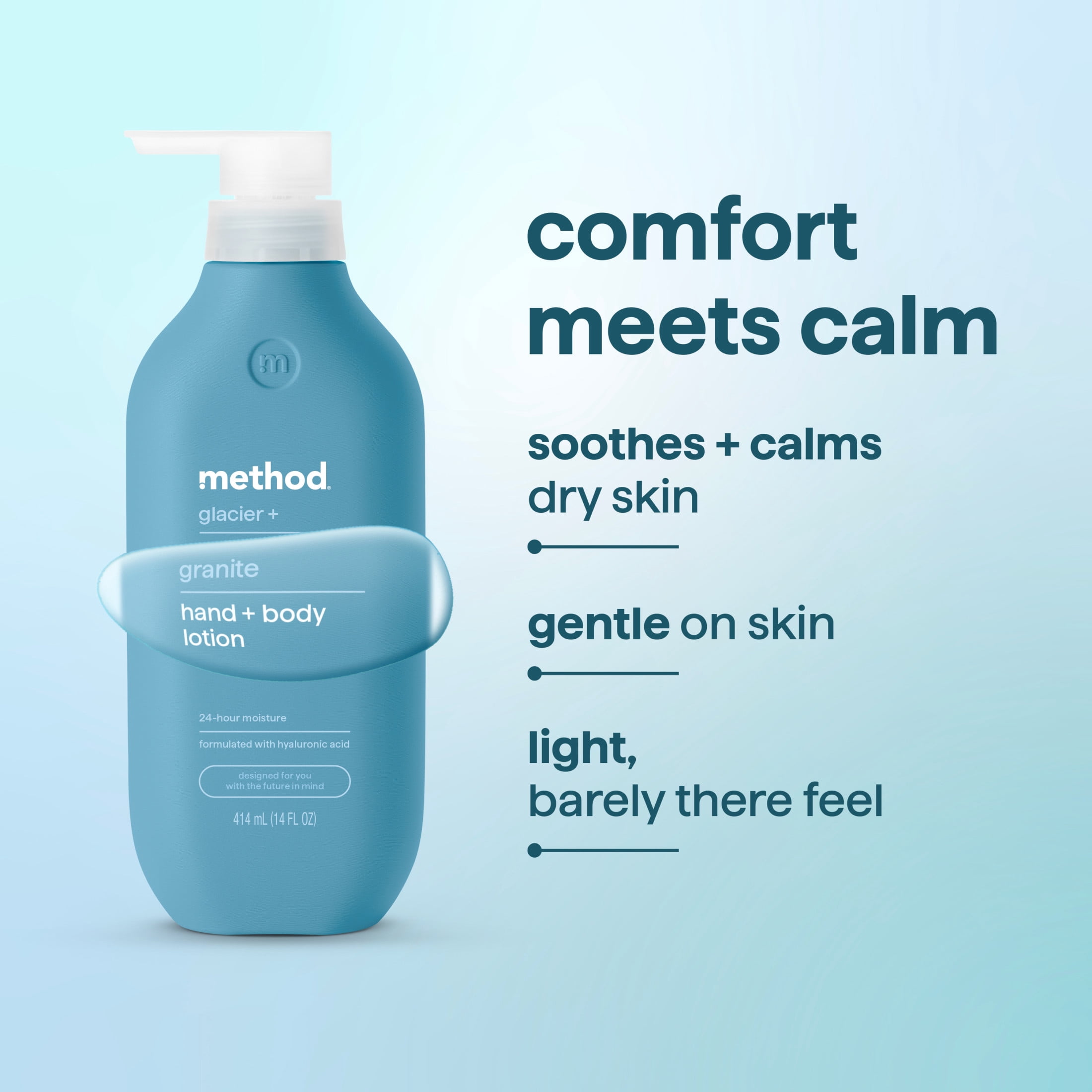 method Hand + Body Lotion for Men, Glacier + Granite- 24hr Moisture, with Hyaluronic Acid & Shea Butter, Softens Skin, Made without Parabens, 14 fl oz