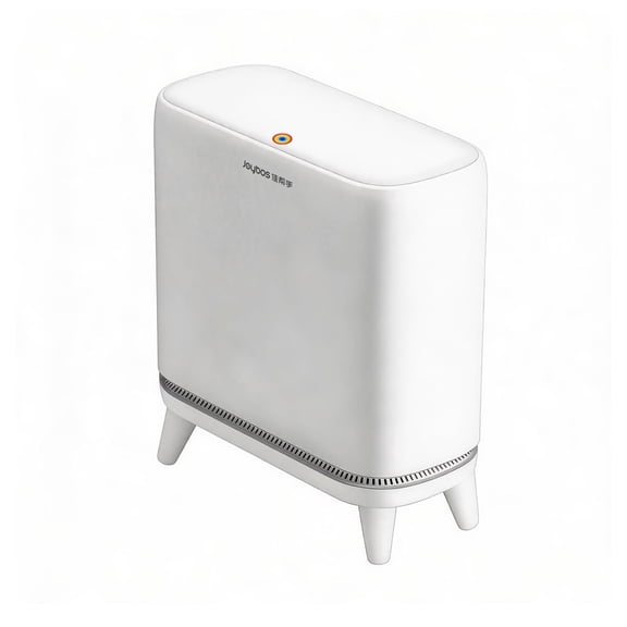 Joybos Bathroom Trash Can with Press Top Lid, High-Leg Plastic Waste Basket, 3.2 Gallon, White